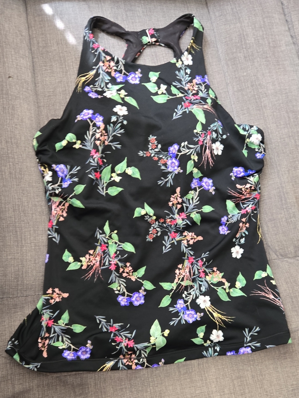 Athleta Black Floral High-Neck Tank